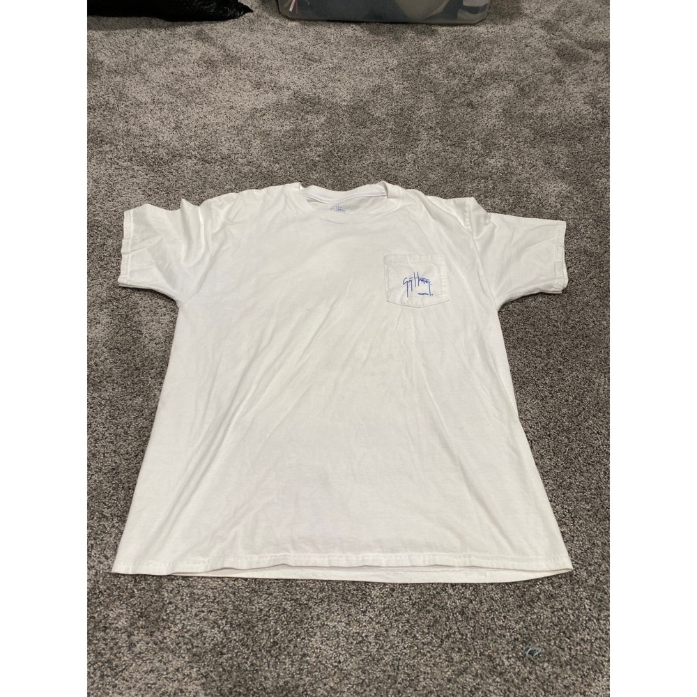 Guy Harvey Mens White Marlin Fishing Graphic Pocket T-Shirt Size Large